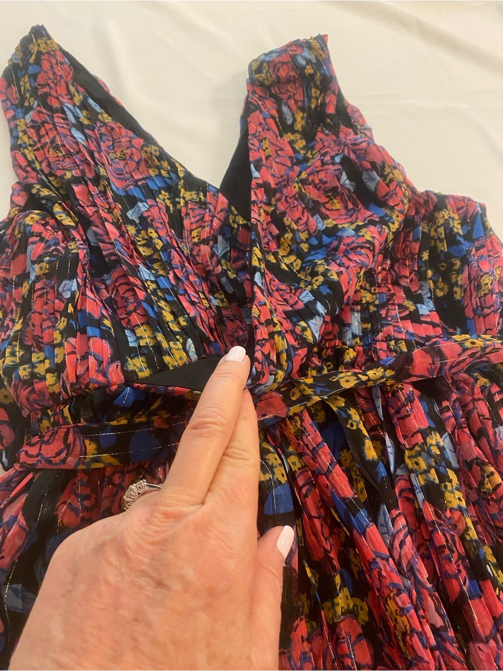 Modcloth Floral Sleeves Midi Dress Black Pink Red Gold Yellow Belted size XL - Picture 9 of 15